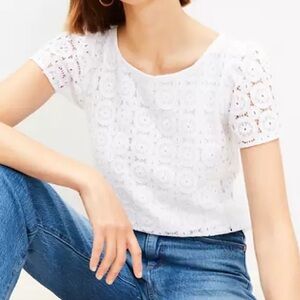 Loft | White Circle Lace Scoop Neck Top Size L